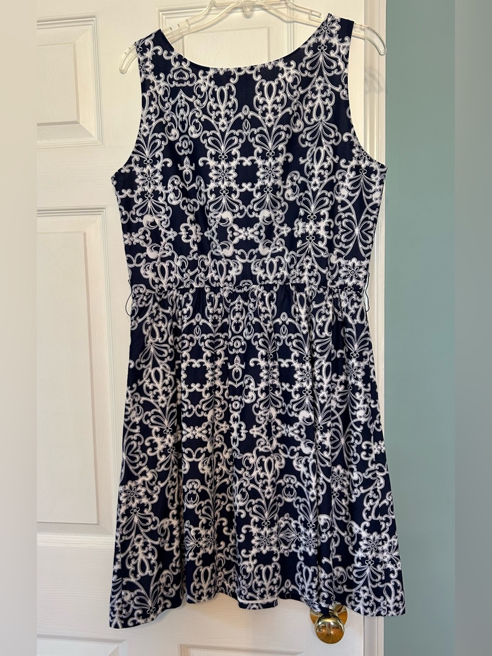 Garnet Hill Navy and White Patterned Sleeveless Dress